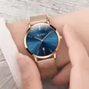 Woman Watch 2018 Märke lyxiga kvinnor rose guld rostfritt stål klockor auto datum ultra tunn kvarts handledsklocka damer titta blå y1274c