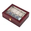 10 griglie retro orologio in legno rosso vetrina contenitore per imballaggio durevole collezione di gioielli stoccaggio orologio organizzatore scatola cofanetto CX20082295
