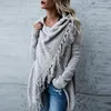 여자 스웨이터 여성 니트 따뜻한 스웨터 겨울 가디건 긴 소매 음색 프린지 ​​숄 폰코 대형 가디건