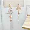 Charm Chinese Style Folding Fan Crane Carp Lotus Asymmetrical Long Tassel Dangle National Style Earrings for Women Jewelry Gift 231005