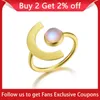 Wedding Rings Lotus Fun 18K Gold Minimalism Moonlight Adjustable Moonstone with Stone for Women Real 925 Sterling Silver Fine Jewelry 231005