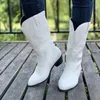 Bottes de Cowboy occidentales mi-mollet pour femmes, bout pointu, hauteur du genou, mode dames, cuir Pu, moto, grande taille, 231005