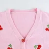 Maglia da donna Maglione cardigan lavorato a maglia bianco rosa Maglioni Y2K Top corto a maniche lunghe