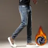 Jeans pour hommes Polaire Hommes 2023 Hiver Vintage Élastique Mince Épais Chaud Velours Pantalon Mode Coréen Mâle Peluche Stretch Denim Pantalon