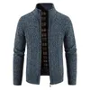 Mäns jackor Autumn/Winter Plush and Thicked Stand Collar Jacket Half High Neck Sticked Cardigan tröja för män tjock varm 2023