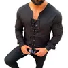 Chemises décontractées pour hommes Chemise de mode de couleur unie Chemise à manches longues Blouses pour hommes Vêtements d'été Top Pulls sans col Bandage blanc 213k