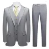 Abiti da uomo Plyesxale Grigio chiaro Uomo a righe tre pezzi Veste Homme Luxe Mariage Matrimonio per uomo Abito formale da lavoro Q1458