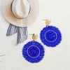 Dangle Earrings Beaded Roundness Hollow Out Royal Blue Fashion Simple Geometry Hand Knitting Bohemia Crystal Alloy Rice Bead