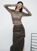 Skirts GUUZYUVIZ Black High Waist Folds Side Split Pu Leather For Women Autumn Winter Elegant Brown Purple Bodycon Long