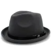 Sombreros de ala tacaña Moda Hombres Fieltro Fedora Sombrero para caballero Invierno Otoño Roll Up Homburg Dad Jazz con Belt311i