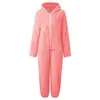 Women's Sleep Lounge S-5xl Womens Onesies Pyjamas Ladies Solid dragkedja Löst huva Jumpsuit Vinter varm Sleepwear Kvinnor Coral Fleece Warm HomeWearl231005