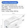 PD Type C + USB Quick Charger 18W لـ Huawei P30 Mate 30 QC 3.0 Chargers Fast Wall Charger Eu UK Plugt