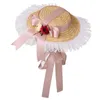 Fontes de festa Lolita chapéu de palha feminino menina estilo pastoral vitoriano gorro de renda para traje chá boné liso