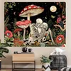 Tapissries Mushroom Skull Tapestry Wall Hanging Skeleton Floral Eesthetic Room Decor Trippy Plant Nature Art Bedroom Decoration 230928
