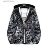 Männer Jacken NEUE Strewear Graffiti Gedruckt Mode Reversible Männliche gott Jacke Männer Dünne Kapuzen Jacken Windjacken Kleidung Plus Größe T231005