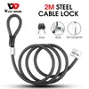 Bike Locks WEST BIKING 2m Steel Bicycle Cable Lock MTB Road Bike Security Anti-theft Lock Motorcycle Electric Scooter Lock With 2 Keys 231005