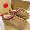 Tasman chinelos castanhos lâminas de pele de ovelha tisão tiszz tazz new mules homens homens homens ultra mini plataforma de bota slip-on sapatos de salioure o conforto superior outono inverno uggh uggh