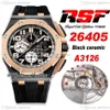 RSF 44mm A3126 Cronografo automatico da uomo Orologio bicolore con lunetta in oro rosa 18 carati Cassa in ceramica nera Quadrante strutturato Indici numerici Rubbe297R