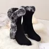 Botas de invierno para mujer, botas de nieve cálidas con pelo de conejo, moda Sexy, cómodas, cálidas, hermosas, zapatos de algodón de tubo medio