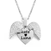 Pendant Necklaces Personalized Women Chain Necklace Custom Engraved Heart Name Openable Crystal Wings Neklace Valentine Day Gift 231005