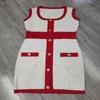 New design women's fashion sexy color block single breasted knitted pencil tank dress251L