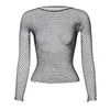 6 farben Sexy Fishnet Mesh Durchsichtig T Shirt Frauen Dünne Goth Aushöhlen Langarm Shirts Crop Top T Shirt streetwear 231005