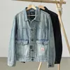 Herrjackor Autumn American Retro Heavyweight Denim Cargo Jacket Amei Khaki 93,6% bomull tvättad gammal avslappnad kort motorcykelrock