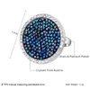 Necklace Earrings Set Blue Crystals Rhinestones Round Pendant Maxi Ring Silver Color Finger Accessories For Women Friends Party