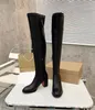 Bottes longues élastiques pour femmes Mode cuir suédé Talons hauts à fermeture éclair souples 7cm piste de mariage fête de mariage boîte d'accessoires de botte Martin 35-42