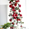 180 cm High Quality Fake Silk Roses Ivy Vine Artificial Flowers With For Home Wedding Decoration Hanging Garland326Q
