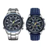 Lüks Wateproof Quartz Watches Business Casual Steel Band Erkekler Mavi Melekler Dünya Kronograf Bileklik2896