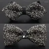 Bow Ties RBOCOMen's Fashion Crystal Bling Tie Novelty Flat Corner Sharp Solid Gold Silvery Bowtie For Men Wedding