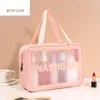 Women Travel Portable PVC Cosmetic Wash Bags Pink Waterproof Transparent Display Zipper Hand Pouch Washbag For Toner Bottle Skincare Makeup Lipstick Storage Cases