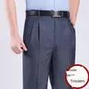 ICPANS Pantaloni da completo a doppia piega da uomo Pantaloni dritti larghi da ufficio per abito formale da uomo Nero Grigio Vita alta Taglia grande 40 42 44 20295w