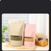 Colorful Pink Blue Kraft Paper Bags Clear Window Zipper Retail Mylar Stand Up Pouch For Cookies Snack Candy Coffee Bean Powder Nuts Tea Seeds Gifts Packaging Storage