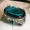 Wedding Rings Exaggerated Large Zircon Ring Women 925 Stamp Party Birthday Gift Oversized Blue Main Stone 231005