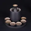 Storage Boxes Bins Japanese Style Ceramic Sake Pot Cup Set Black Pottery Liquor Wine Bottle Cups Tray 230928