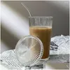 Copos de vinho Copos de vinho 375ml Copo de vidro transparente de listra simples com tampa e caneca de café de leite de chá transparente Home Garden Kitchen, Din Dhrjc