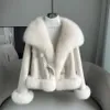 Womens Fur Faux s Autumnwinter Slim Large Collar Coat Goose Down Inner High Quality Warm Fluffy Big Short Suede 230928