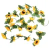 Party Decoration Artificial Sunflower Vine Fake Flower Garland Wreath Hanging With Green Leaves