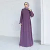 Etniska kläder Autumn Fashion Muslim Women Dress Causal Traditional Solid Diamond Soe Up