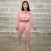 Calças femininas de duas peças casual sweatsuit define roupas das mulheres manga longa bolso zip colheita superior e moletom combinando treino streetwear