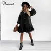 DICLOUD Elegant Black Dot Party Dresses Women Petticoat Long Sleeve Ruffle Ladies Mini Day Dress Female White Wedding Clothes 2106326B