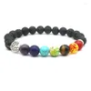 Strand 8mm Zeven Chakra Levensboom Charms Kleurrijke Lavasteen Kralen DIY Essentiële Olie Diffuser Armband Yoga Sieraden