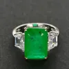 925 Sterling silver Big Green Emerald Zircon Wedding rings for women Top brand Girls Ladies Engagement party jewelry Whole2158