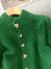 Kvinnor stickar Tees Green Sticked Cardigan Sweaters Autumn Half High Collar Sweet Casual Korean Fashion Winter Jacket 231005