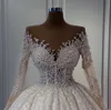 2024 Elegante abito da sposa Illusion Neck maniche lunghe in pizzo Appliques Perle Perline Abiti da sposa Robe Mariage Abiti da sposa