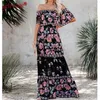 Zomer Print Vintage Lange Jurken Voor Vrouwen Sexy Off Schouder Ruche Mode Boho Party Maxi Jurk Dames Strand Zonnejurk 220613285D