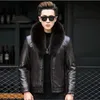 Men S Leather Faux Autumn Winter Men Raccoon Dog päls krage äkta jacka rockar manlig tjock motorcykel varm cyklist 231005