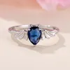 Bagues de cluster Mignon Bleu Foncé Bat Animal Bague Pour Femmes Argent Plaqué Goutte D'eau Zircon Pierre Doigt Halloween Bijoux Cadeau